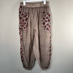 Eliş Şilebezi Turkish Boho Harem Pants Elastic Waist and Floral Side Pockets S/M